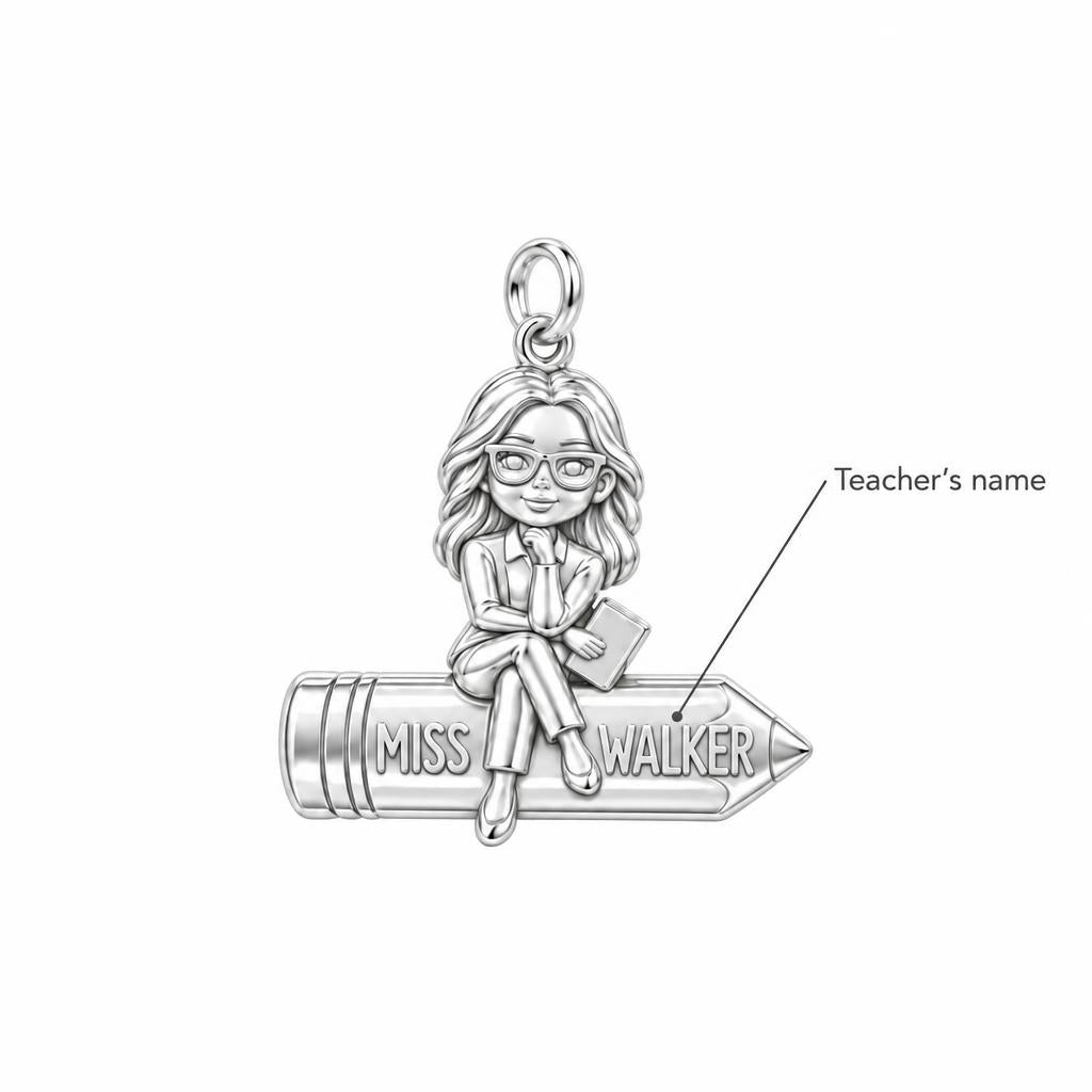 Teacher Sitting on Pencil Charm Bracelet – Personalized Teacher Gift – personalization guide