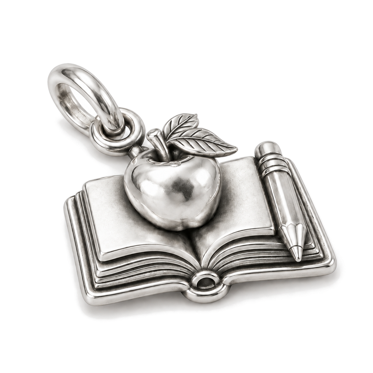 Teacher's Apple Charm — Silver Super Macro | charm-topics-remaining-444-2026-09-14 | topic-259