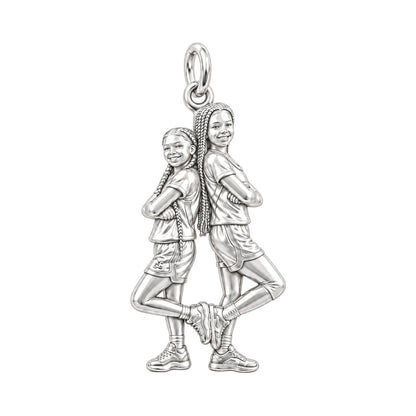 Teammates and Best Friends Charm Bracelet – Personalized Mom Gift – silver charm, front view