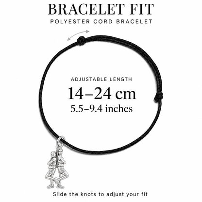 Teammates and Best Friends Charm Bracelet – Personalized Mom Gift – adjustable black cord bracelet, 14–24 cm