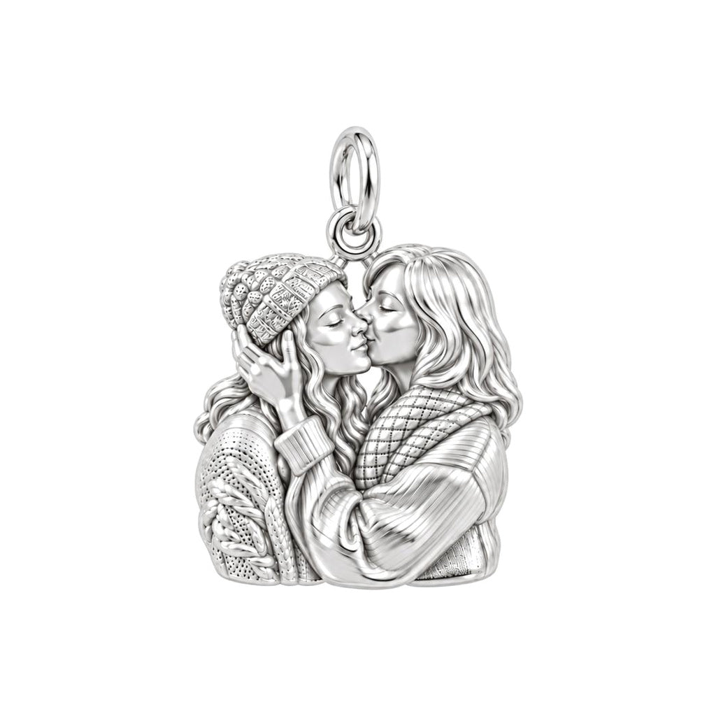 Tender Embrace Charm Bracelet – Personalized Couple Gift – silver charm, front view