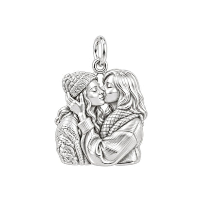 Tender Embrace Charm Bracelet – Personalized Couple Gift – silver charm, front view