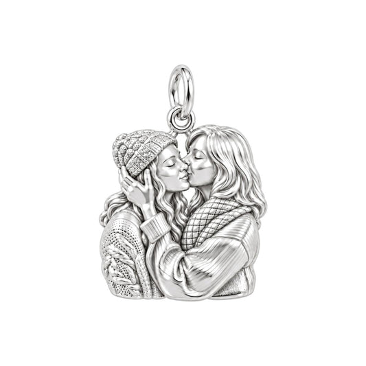 Tender Embrace Charm Bracelet – Personalized Couple Gift – silver charm, front view