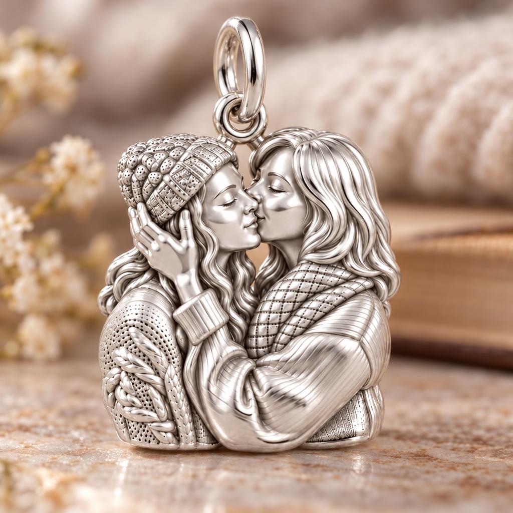 Tender Embrace Charm Bracelet – Personalized Couple Gift – macro detail of the charm