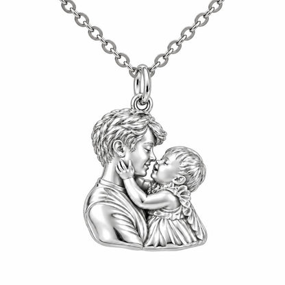 Tender Embrace Fatherhood Charm Necklace Set – silver, front view
