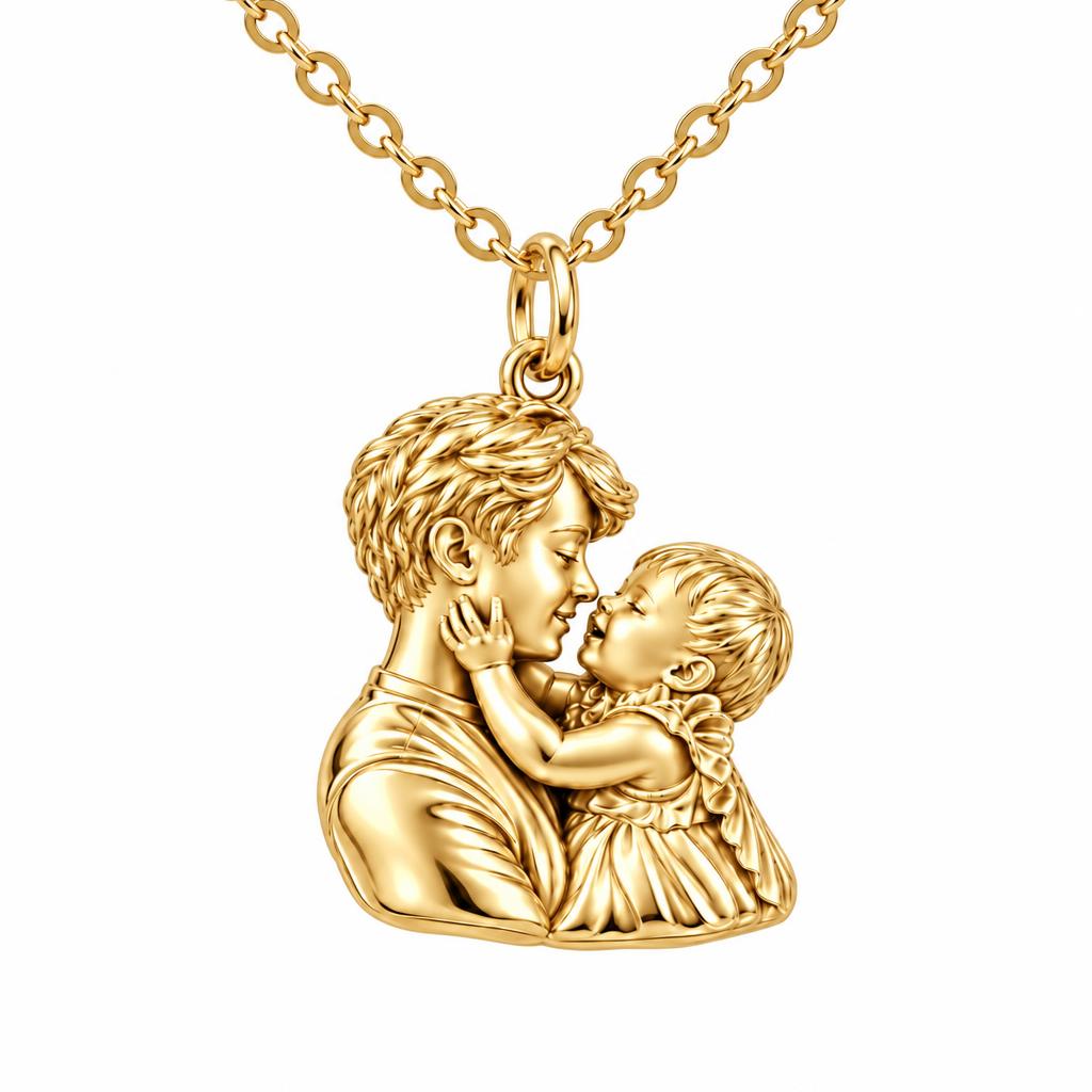 Tender Embrace Fatherhood Charm Necklace Set – 18K gold, front view
