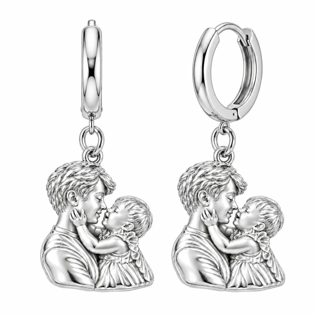 Tender Embrace Fatherhood Huggie Charm Earrings – silver, front view