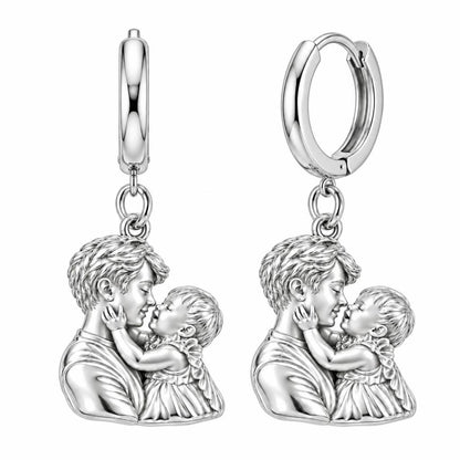 Tender Embrace Fatherhood Huggie Charm Earrings – silver, front view