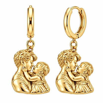 Tender Embrace Fatherhood Huggie Charm Earrings – 18K gold, front view