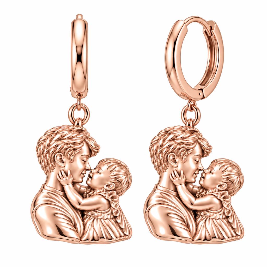 Tender Embrace Fatherhood Huggie Charm Earrings – rose gold, front view
