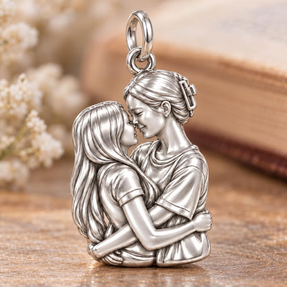 Tender Embrace Lesbian Couple Charm Bracelet – Personalized Lover Gift – macro detail of the charm