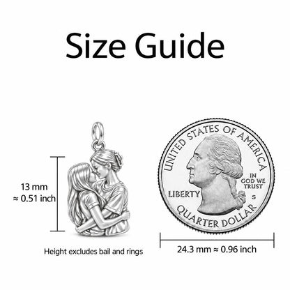 Tender Embrace Lesbian Couple Charm Bracelet – Personalized Lover Gift – size guide, 13 mm charm next to a quarter