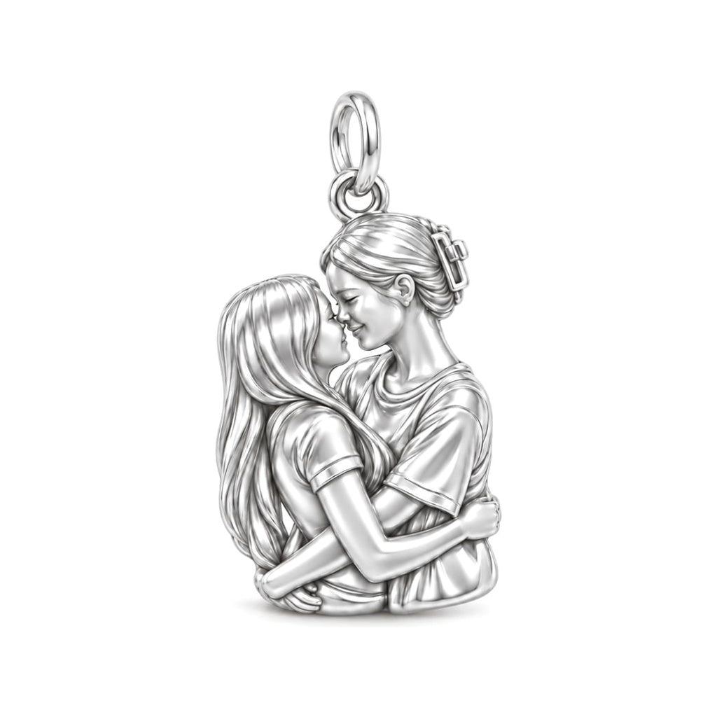 Tender Embrace Lesbian Couple Charm Bracelet – Personalized Mom Gift – silver charm, front view