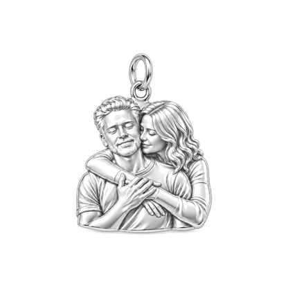 Tender Embrace Photo Charm Bracelet – Personalized Couple Gift – silver charm, front view