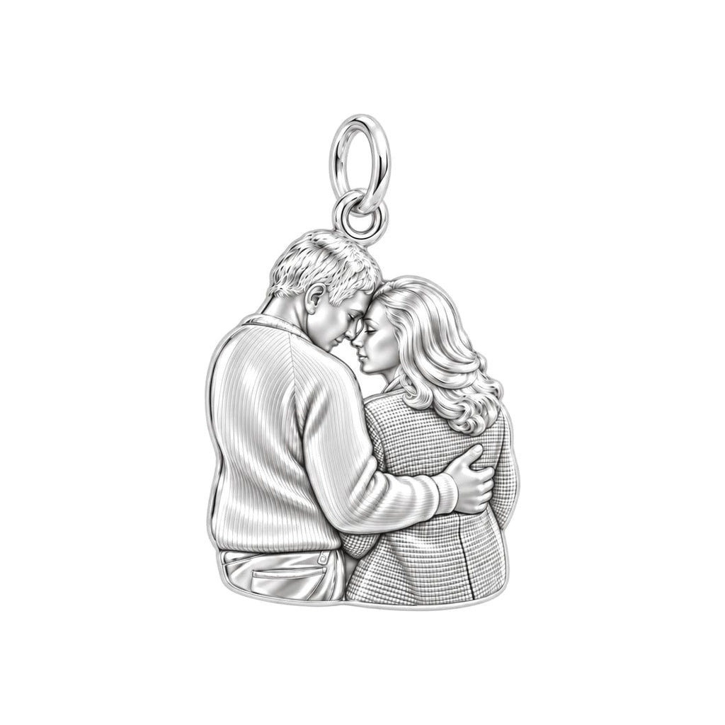 Tender Embrace Photo Charm Bracelet – Personalized Couple Gift – silver charm, front view