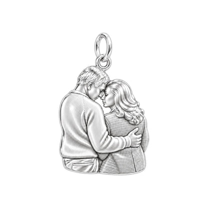 Tender Embrace Photo Charm Bracelet – Personalized Couple Gift – silver charm, front view