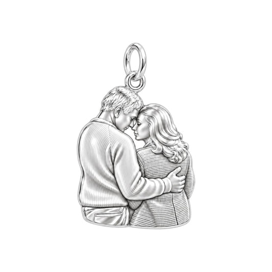 Tender Embrace Photo Charm Bracelet – Personalized Couple Gift – silver charm, front view