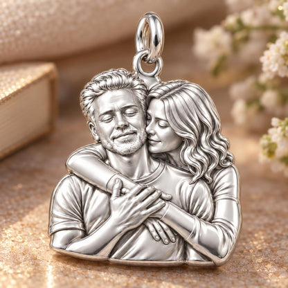 Tender Embrace Photo Charm Bracelet – Personalized Couple Gift – macro detail of the charm