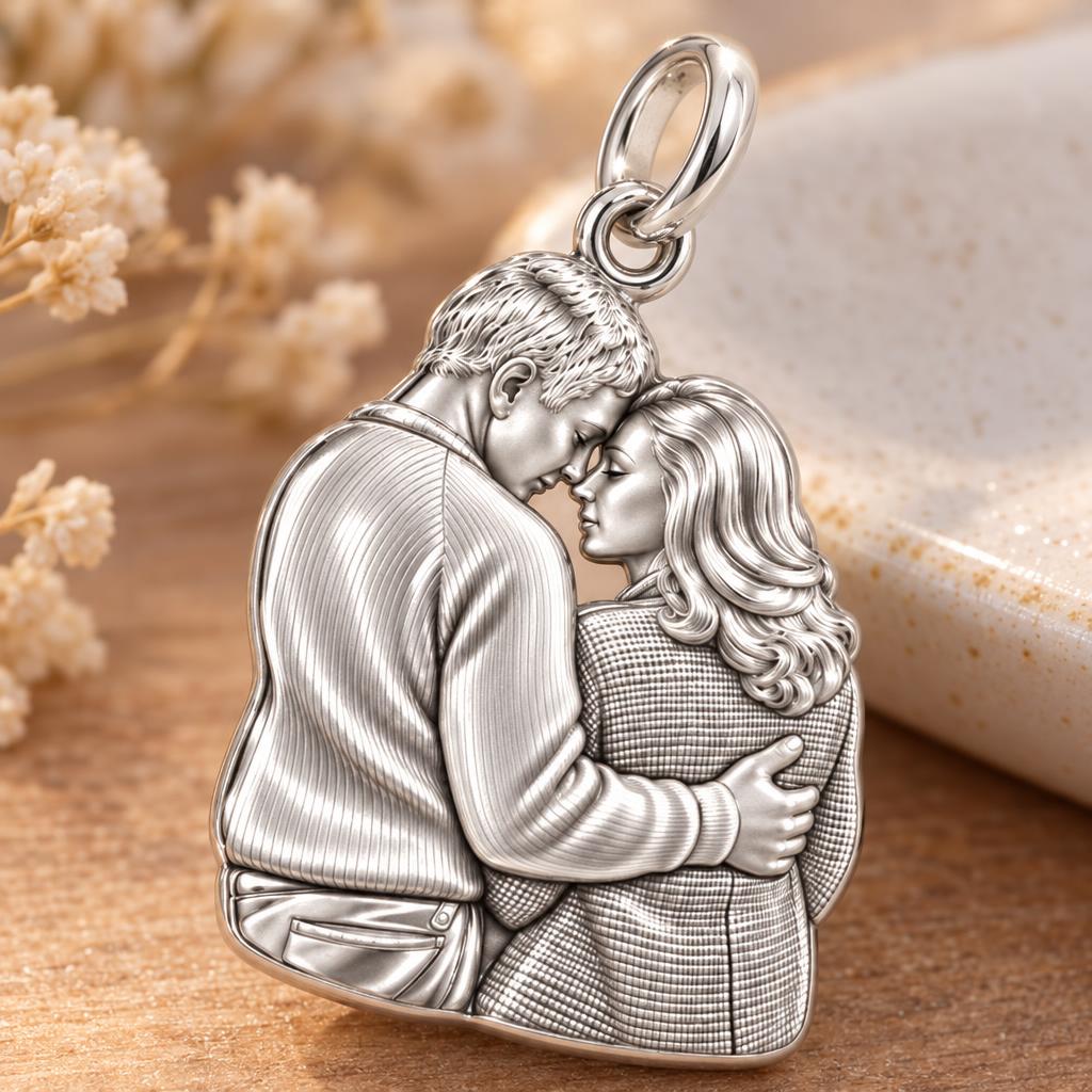 Tender Embrace Photo Charm Bracelet – Personalized Couple Gift – macro detail of the charm