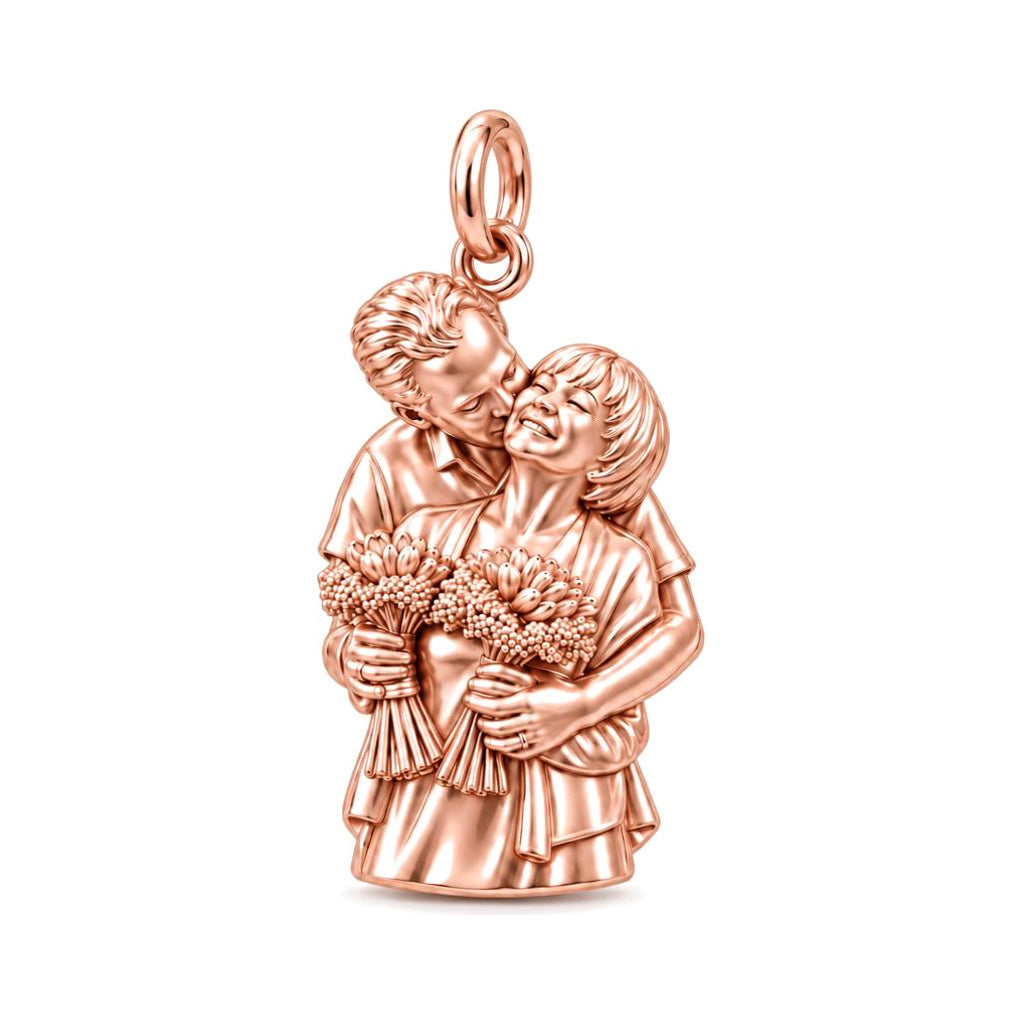 Tender Embrace Photo Charm Bracelet – Personalized Couple Gift – rose gold charm, front view