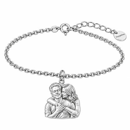 Tender Embrace Photo Charm Bracelet Set – silver, front view