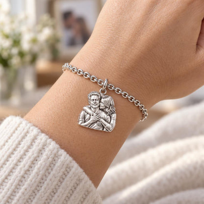 Tender Embrace Photo Charm Bracelet Set – worn / in use