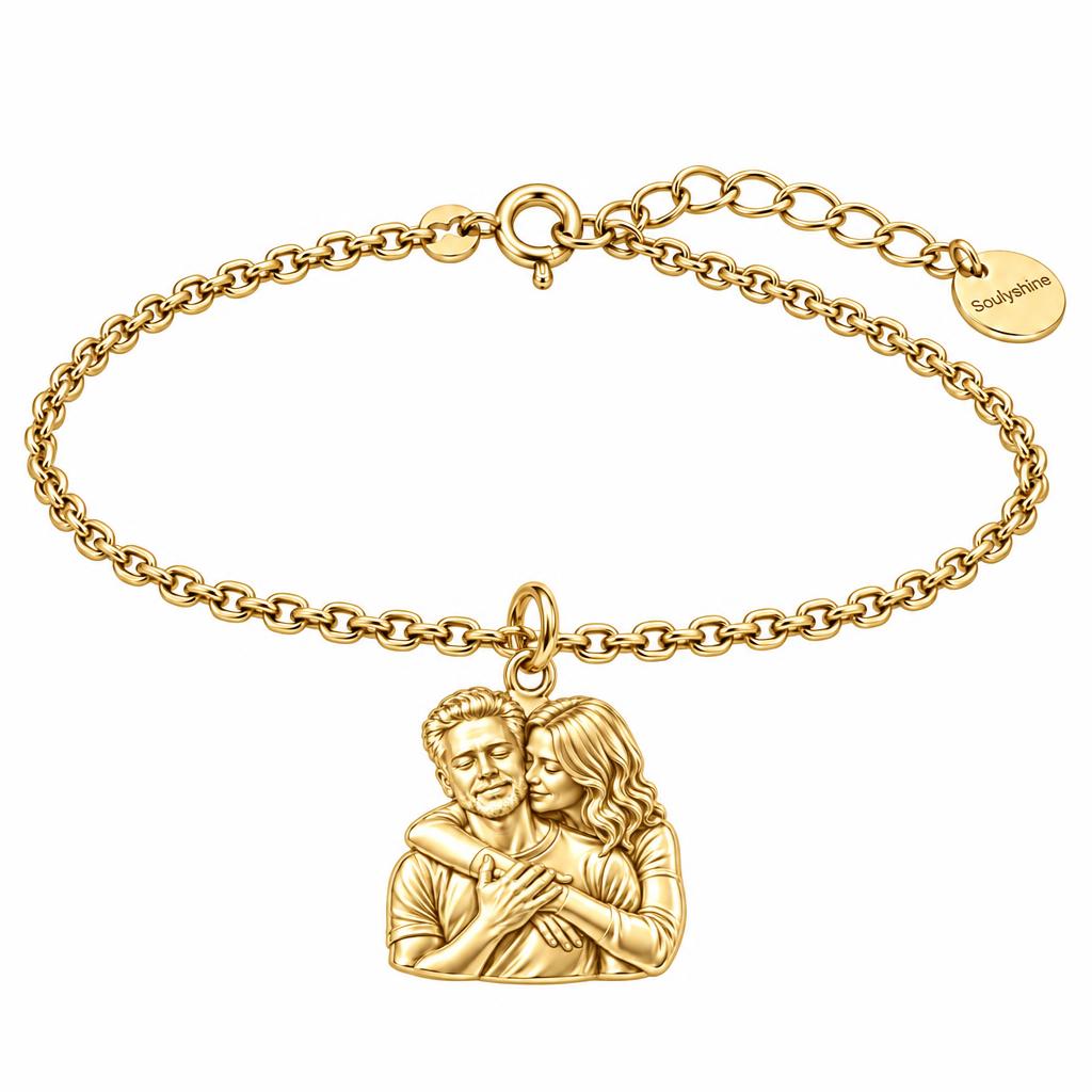 Tender Embrace Photo Charm Bracelet Set – 18K gold, front view