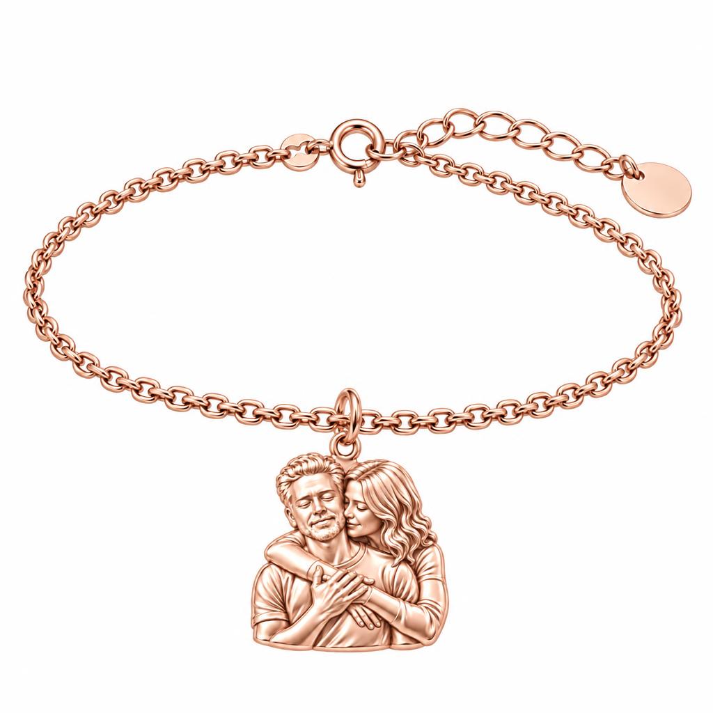 Tender Embrace Photo Charm Bracelet Set – rose gold, front view