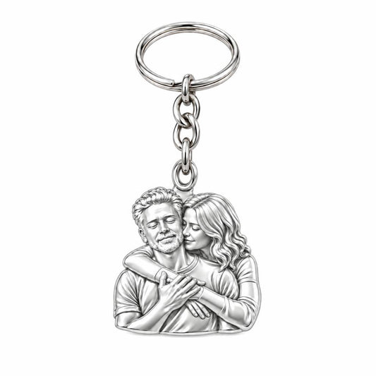 Tender Embrace Photo Charm Keychain – silver, front view