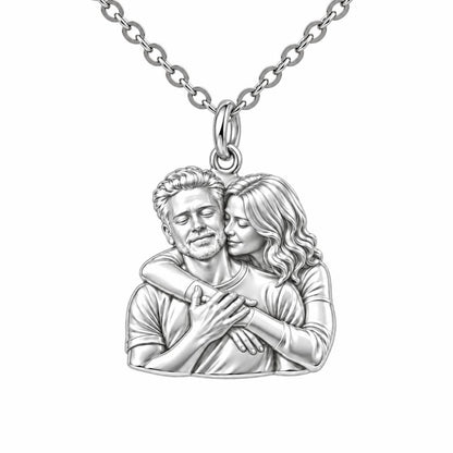Tender Embrace Photo Charm Necklace Set – silver, front view
