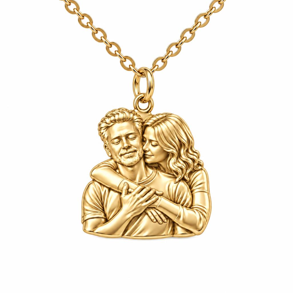 Tender Embrace Photo Charm Necklace Set – 18K gold, front view