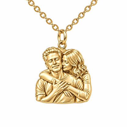 Tender Embrace Photo Charm Necklace Set – 18K gold, front view