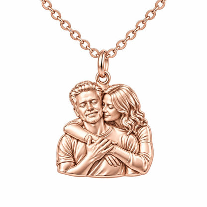 Tender Embrace Photo Charm Necklace Set – rose gold, front view