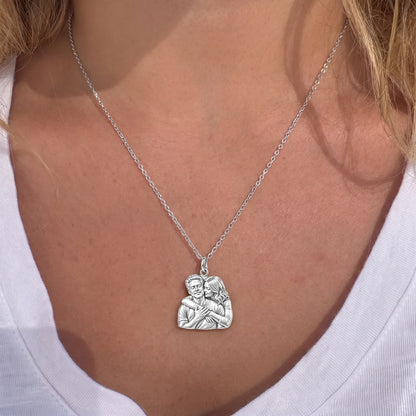 Tender Embrace Photo Charm Necklace Set – worn / in use