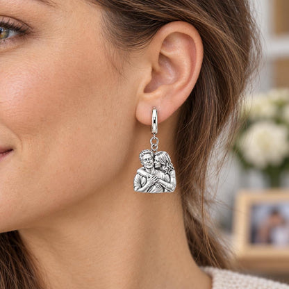 Tender Embrace Photo Huggie Charm Earrings – worn / in use