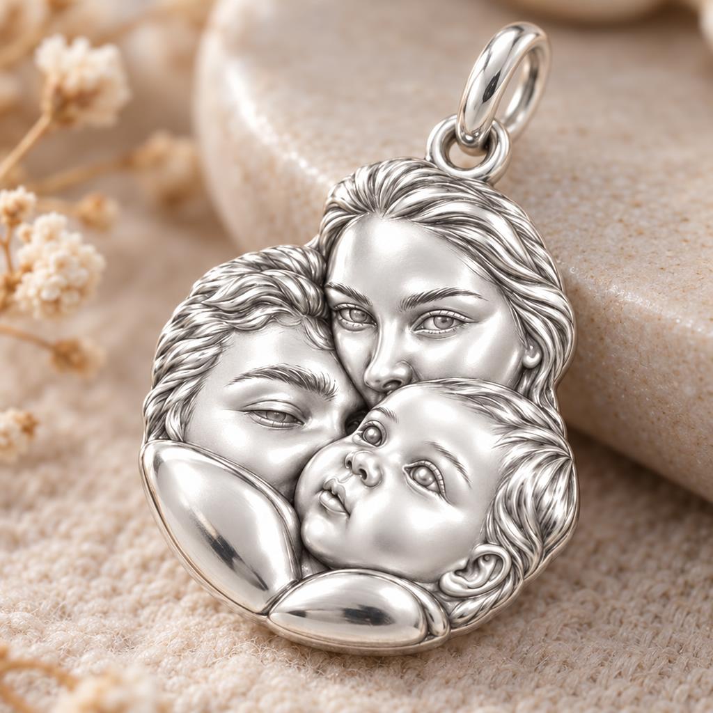 Tender Family Portrait Charm Bracelet – Personalized Mom Gift – macro detail of the charm