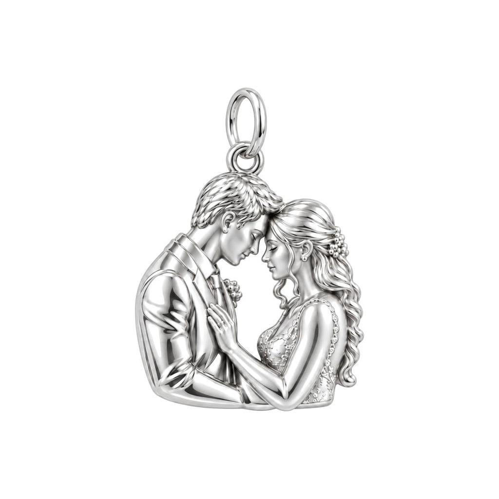 Tender Forehead Kiss Charm Bracelet – Personalized Couple Gift – silver charm, front view