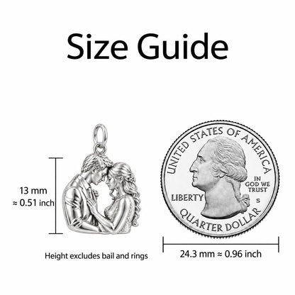 Tender Forehead Kiss Charm Bracelet – Personalized Couple Gift – size guide, 13 mm charm next to a quarter