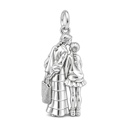 Tender Kiss and Connection Charm Bracelet – Personalized Mom Gift – silver charm, front view