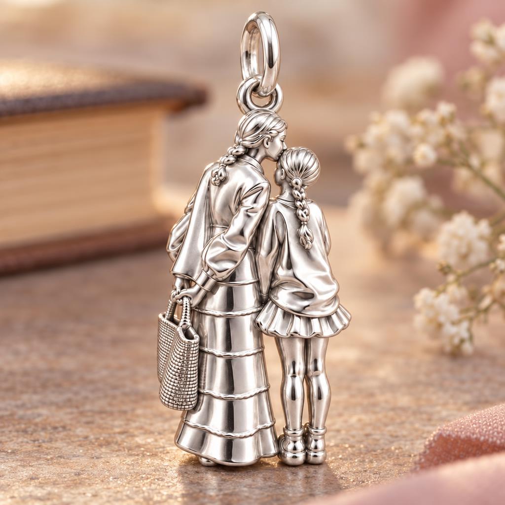 Tender Kiss and Connection Charm Bracelet – Personalized Mom Gift – macro detail of the charm