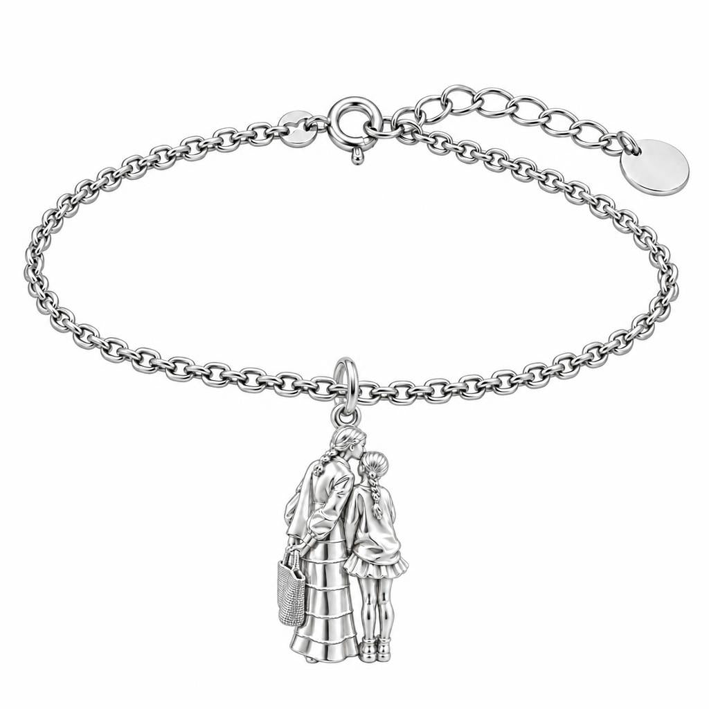 Tender Kiss and Connection Charm Bracelet Set – silver, front view