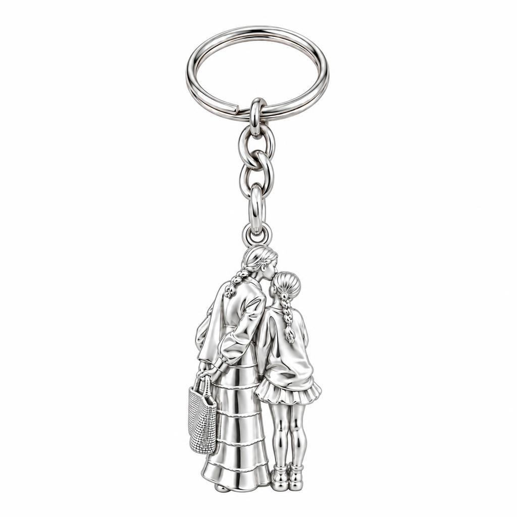 Tender Kiss and Connection Charm Keychain – silver, front view