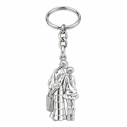 Tender Kiss and Connection Charm Keychain – silver, front view
