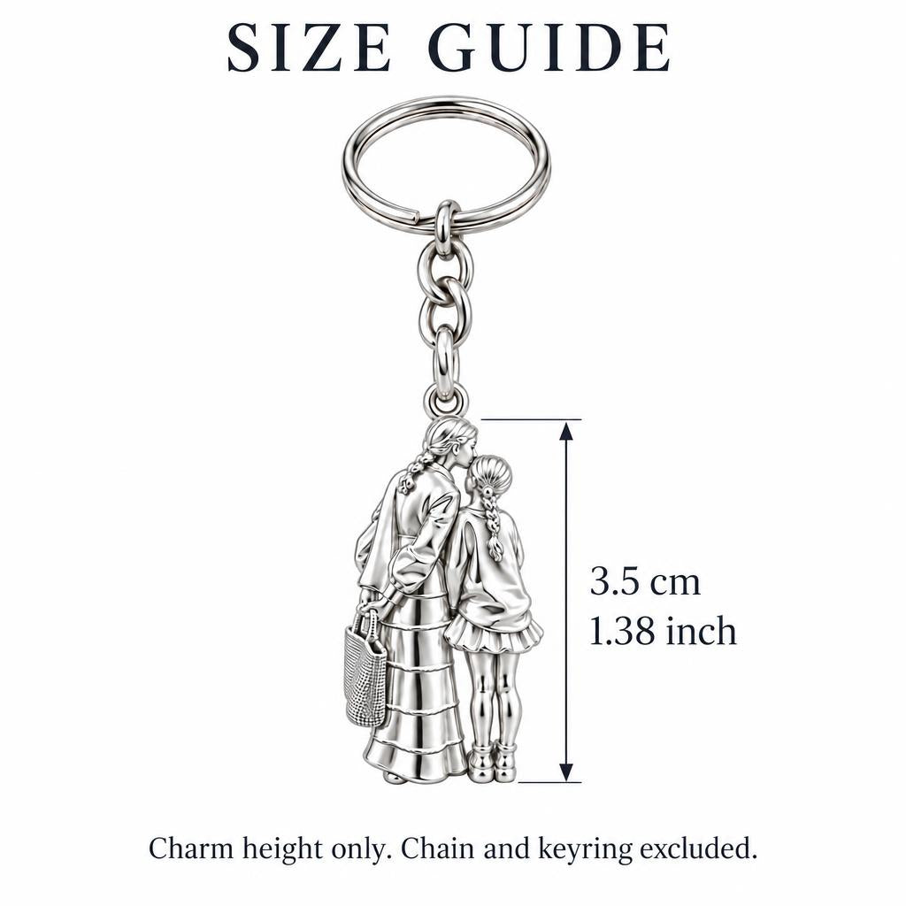 Tender Kiss and Connection Charm Keychain – size guide, 3.5 cm (1.38 in) charm, chain and keyring excluded