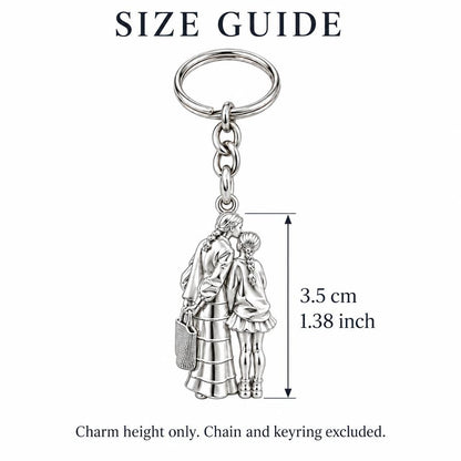 Tender Kiss and Connection Charm Keychain – size guide, 3.5 cm (1.38 in) charm, chain and keyring excluded