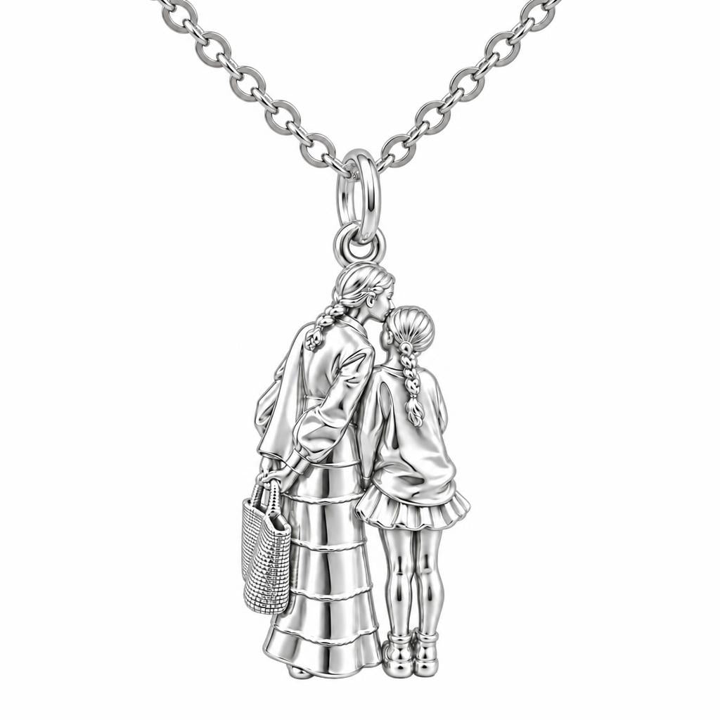 Tender Kiss and Connection Charm Necklace Set – silver, front view