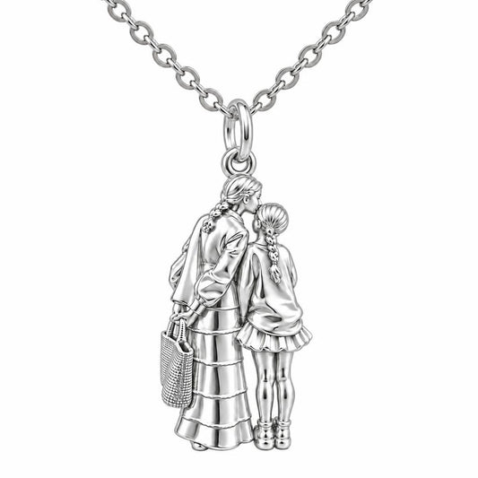 Tender Kiss and Connection Charm Necklace Set – silver, front view