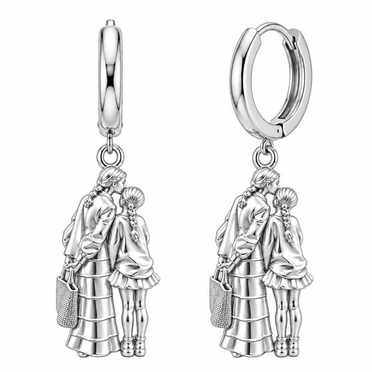 Tender Kiss and Connection Huggie Charm Earrings – silver, front view