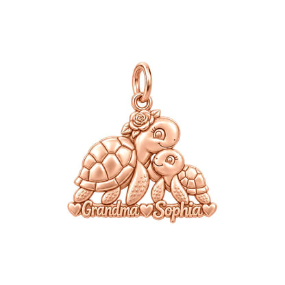 Tender Sea Turtle Charm Bracelet – Personalized Grandma Gift – rose gold 3 cm charm, front view