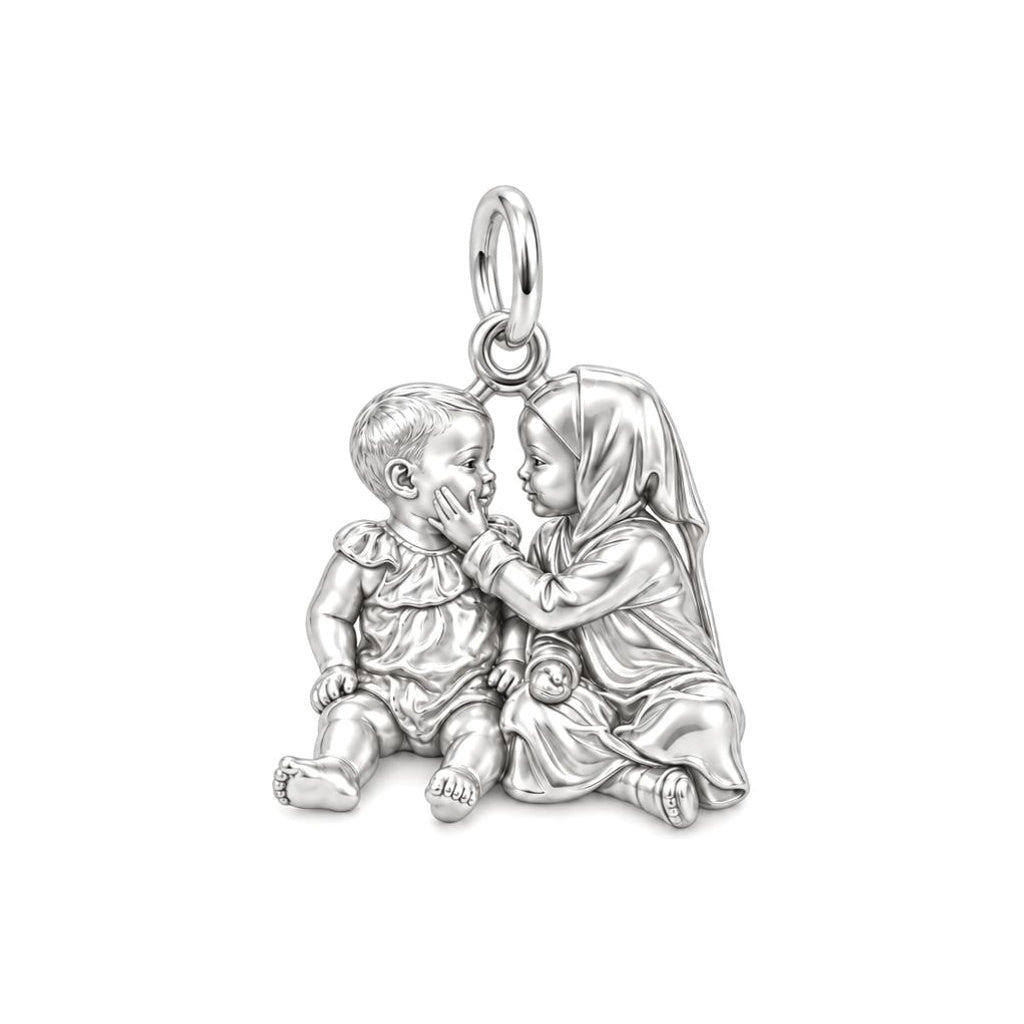 Tender Sibling Bond Charm Bracelet – Personalized Mom Gift – silver charm, front view